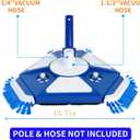Pool Vacuum Head,Pool Cleaner Head with Side Brush Universal Steering Handle & Universal Rotatable Hose Adapter, Connect 1-1/4", 1-1/2" Hose forDurable above ground pool vacuum cleaner head