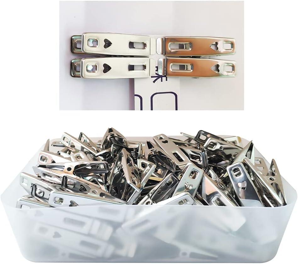 70 Pcs Stainless Steel Clothes pins with Durable Plastic Organizer Heart Design Clothespins Metal Laundry Pegs for Clothes Sock Blanket Food Sealing Photos