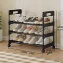 Long Storage Shoe Rack Organizer Cabinet Sturdy Shoe Shelf with Wheels Free Standing Shoe Rack for Home and Entryway 3 Tier - 23.6" W Hold 9 Pairs
