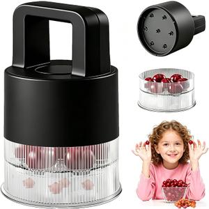 2026 Upgraded 7-in-1 Cherry Pitter Tool, Food Grade Multi-Fruit Corer with Anti-Splatter Guard, 1.5" Extra Large Slots, Easy Push Seed Remover for Cherries Olives, Dishwasher Safe Kitchen Gadget
