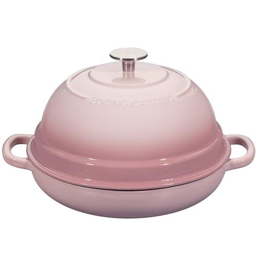 EDGING CASTING Enameled Cast Iron Dutch Oven Pot with Lid, Round Bread Oven for Homemade Sourdough Bread Baking, 6 Quart, Pink