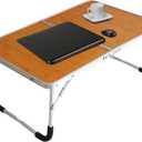 Foldable Laptop Table, Bed Desk, Breakfast Serving Bed Tray, Portable Mini Picnic Table & Ultra Lightweight, Folds in Half with Inner Storage Space (Bamboo Wood Grain)