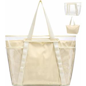 F-color Waterproof Beach Bags for Women - Machine Washable Travel Tote Bag with Zipper Cruise Swim Vacation Essentials (X-Large, Ivory, Xl)