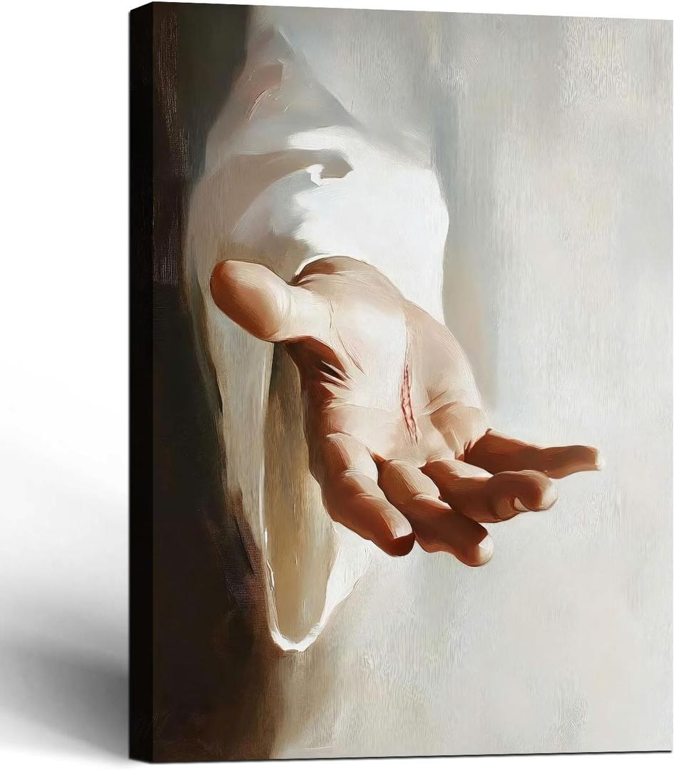 Framed Jesus Canvas Wall Art Jesus Hands Wall Decor Picture Christian Poster Decor Unique Print Wall Decor Living Room Bedroom Church Home Decor 12x16 Inch Ready to Hang