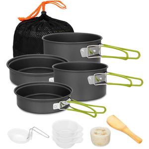 Gutsdoor Camping Cookware Set Camping Gear Campfire Utensils Non-Stick Cooking Equipment Lightweight Stackable Pot Pan Bowls with Storage Bag for Outdoor Hiking