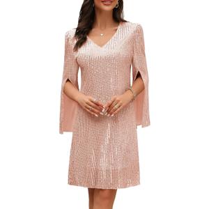 Wedding Guest Cocktail & Formal Dresses for Women - Lace Sequin Prom Evening Dress (Medium, Champagne Pink12-2)