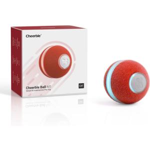 Cheerble Interactive Cat Ball Toy, Automatic Moving Ball Toy for Indoor Cat Kitten, Electric Pet Toy Fun Gift with Light, High Energy Cat Toys, Red