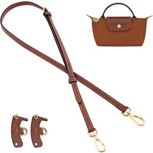 Jiesinlov Leather Bag Shoulder Strap Replacement Crossbody Adjustable Conversion Kit Fit for Mini Pouch (Brown-gold)