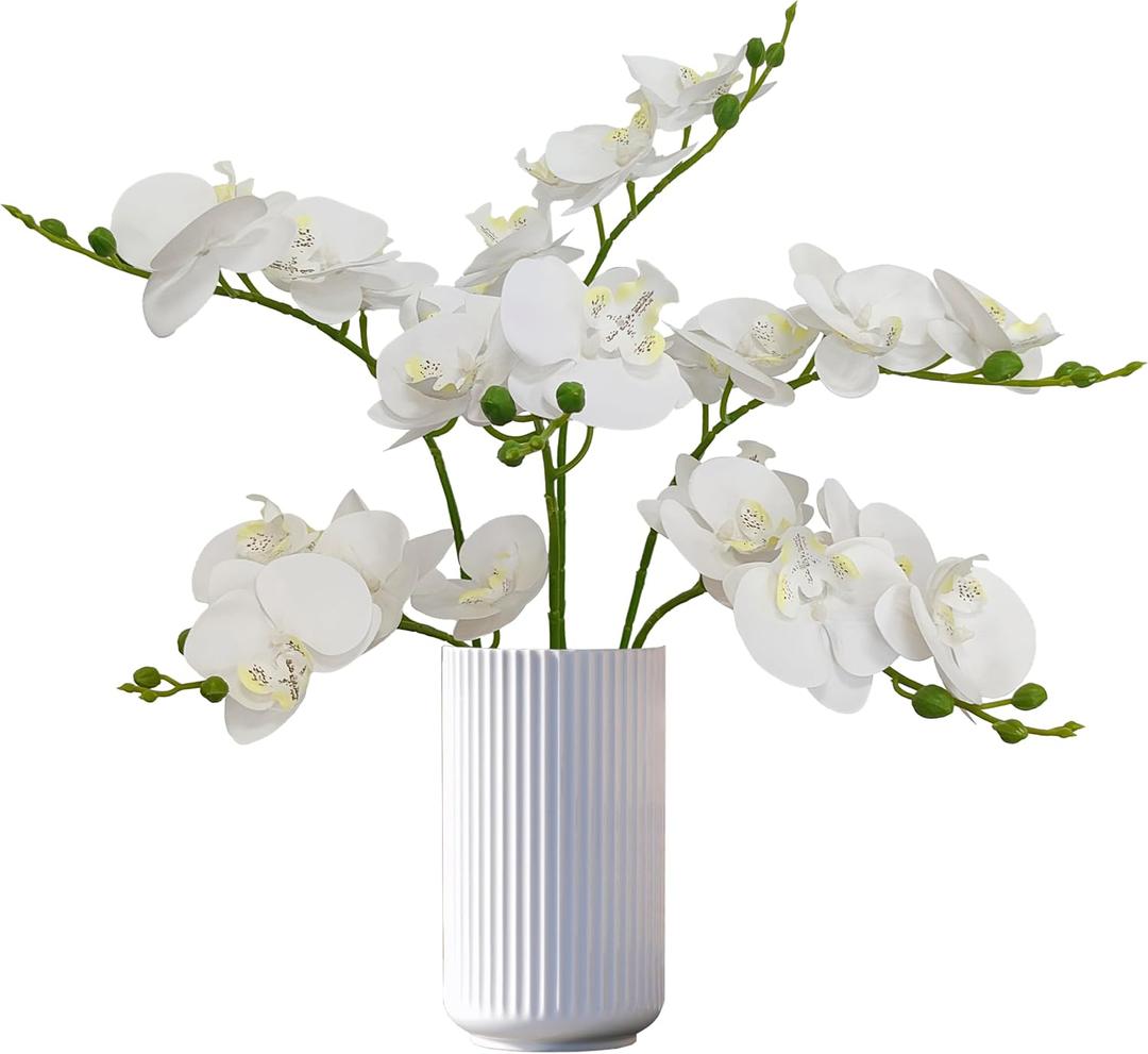 ATFL 6 Pack White Orchid Artificial Flowers Real Touch, 23'' Artificial Fake Faux Silk Orchid Stem Bouquets for Wedding Party Home Garden Decor,Orquideas Artificiales para Decora (6, White)