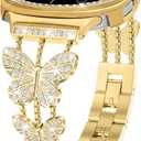 Bling Band with Case Compatible for Samsung Galaxy Watch 8 40mm 44mm, Women Diamond Butterfly Metal Bracelet Rhinestone Strap with Protector Case