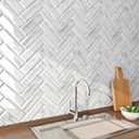 FunStick White Grey Herringbone Peel and Stick Backsplash for Kitchen, Bathroom, Shower - 12"x12" Subway Tile Stickers - 5 Sheets (4 sq ft) - Removable, Heat Resistant, Easy to Install