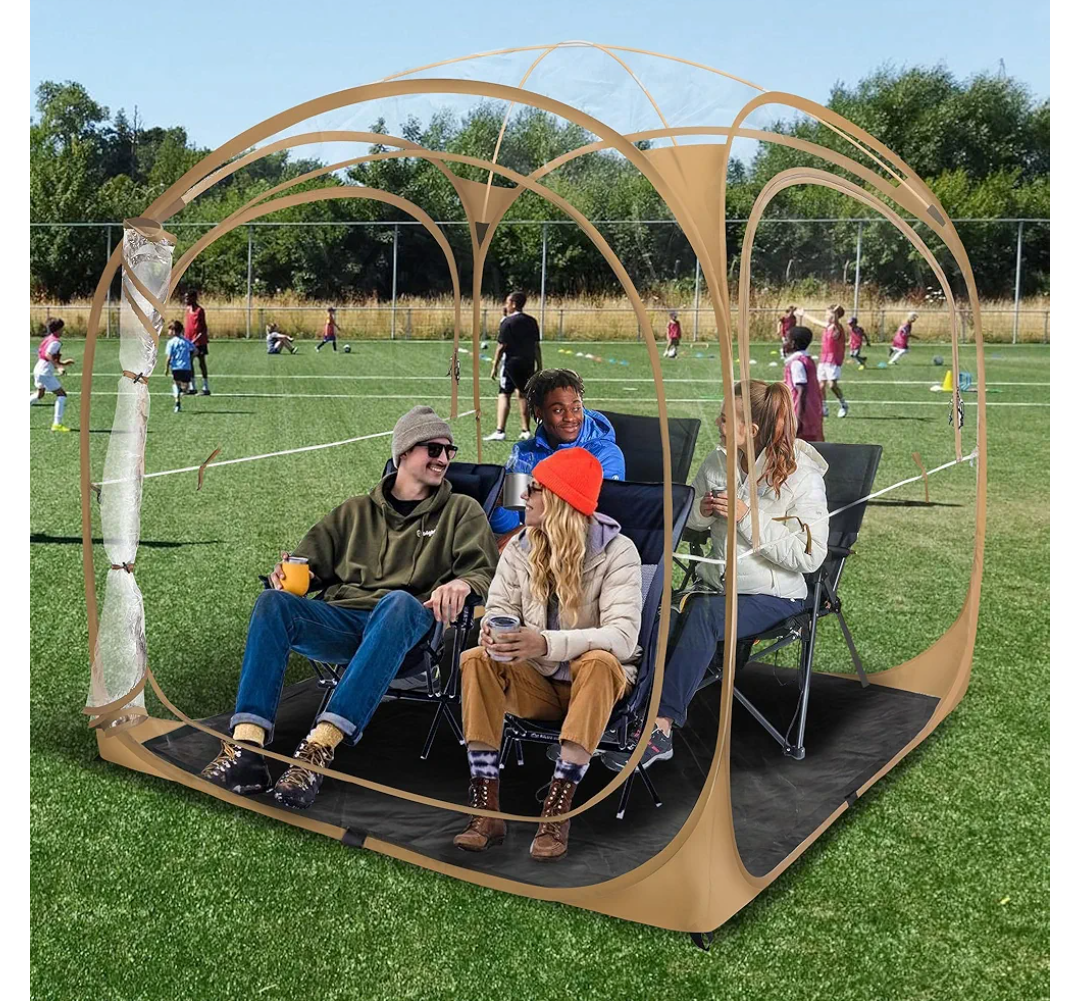 Pop Up Sports Tent - Clear Bubble Tent With Thick PVC, Scratch-Resistant - Instant Weather Proof Pod With Extra Top Cover for Soccer, Football Games, Outdoor Events - 1-6 Person