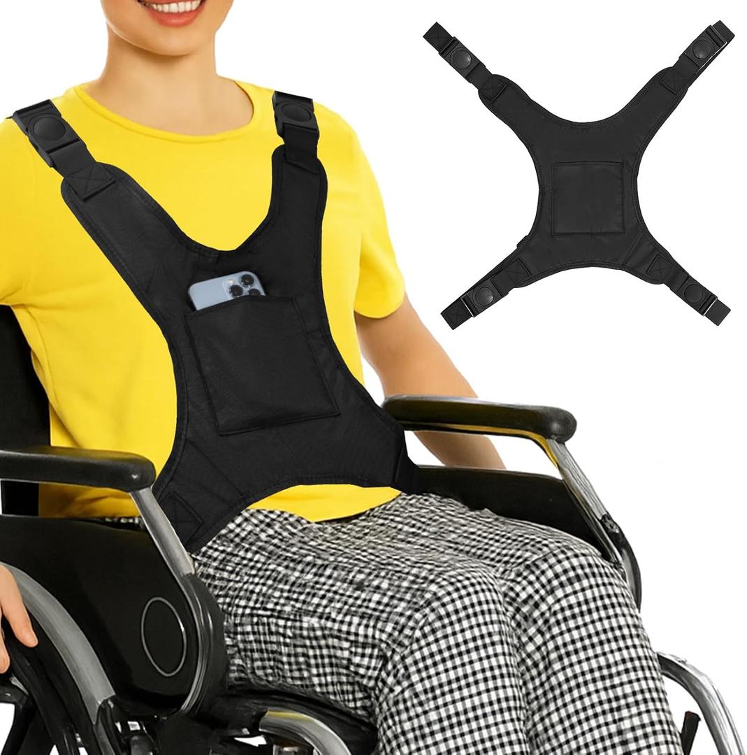 Wheelchair Seat Belt, Wheelchair Harness for Adults with Pocket, Wheelchair Seatbelt Restraint Safety Belt for Seniors Elderly, Patients, Disable, Adjustable Anti-Fall Wheel Chair Accessories