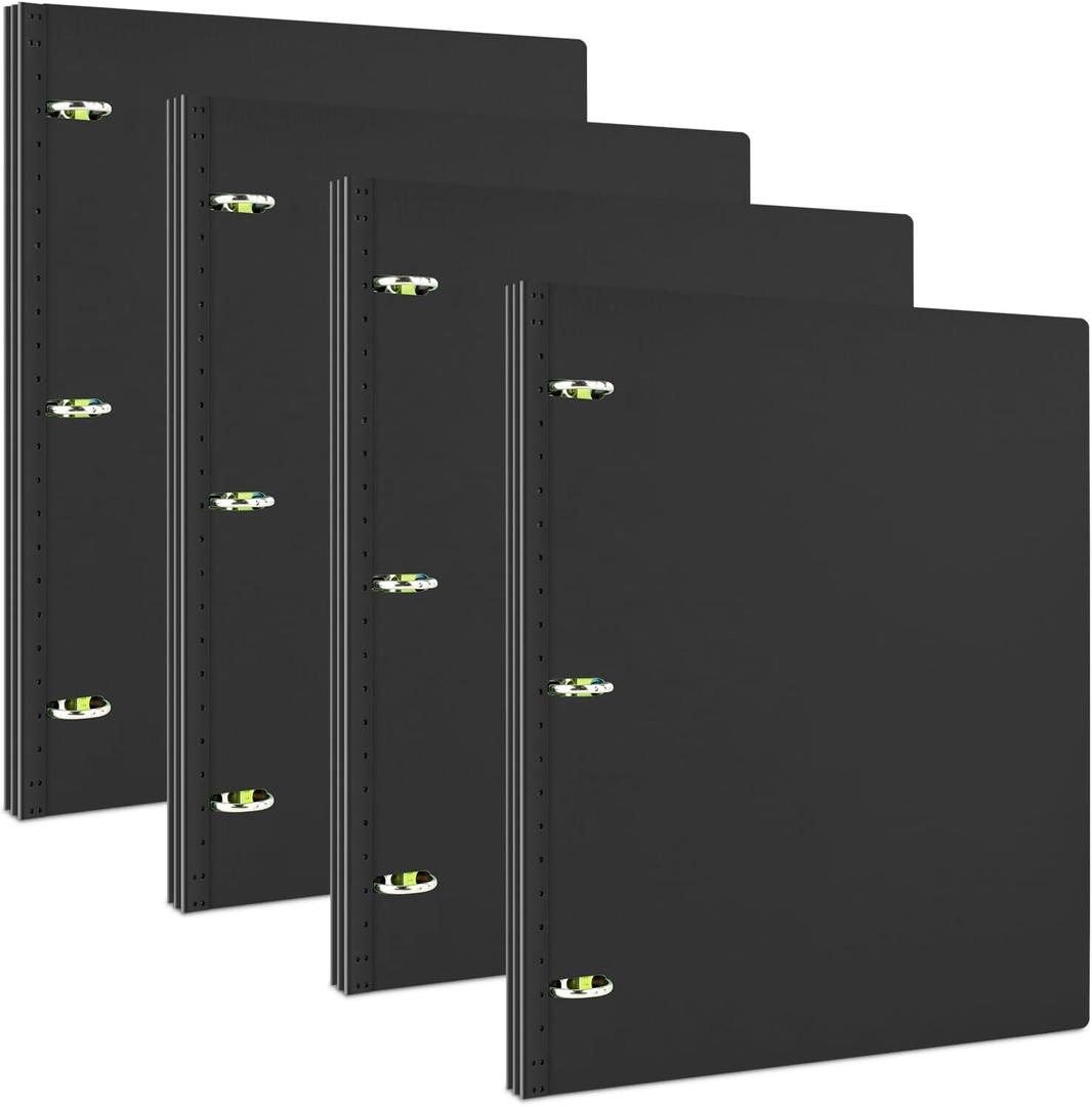 INFUN 1 Inch Telescoping 3 Ring Binder- 4 PCS-Black, Portable Plastic Binder with Telescoping Spine, 3 Ring Binders with Foldable Front Cover Holds 8.5" x 11" Paper for School, Office and Homes