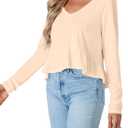 Vrtige Women's V Neck Long Sleeve Peplum Babydoll Blouse Shirt Crop Top Ruffle Hem (Beige, XS)
