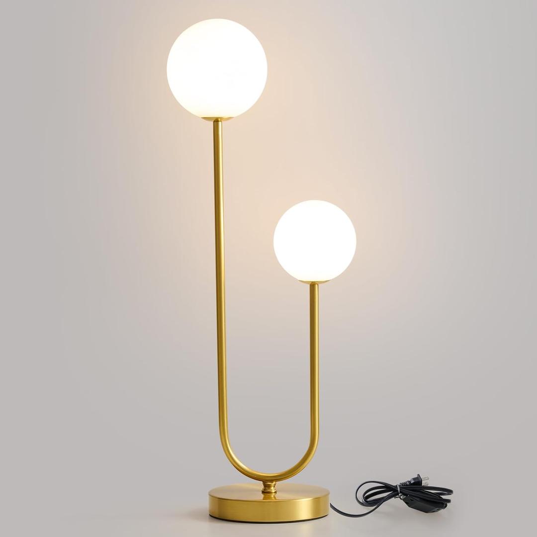 Gold Globe Lamp, Mid Century Modern Brass Table Lamp Bedside Light