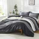 Litanika Oversized King Comforter Set Black White Grey 128x120-3 Pieces Lightweight Colorblock Stripe Fluffy Bedding Comforter Sets, All Season Bed Set