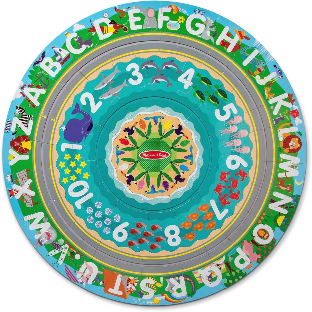 Melissa & Doug Round The Shore Tracks Cardboard Jigsaw Floor Puzzle and Wind-Up Vehicles  48 Pieces, for Boys and Girls 4+ - FSC-Certified