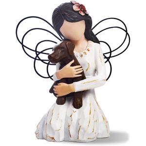 Angel Figurine with Dog, Pet Memorial Gifts for Loss of Dog(Brown) | Hand-Painted Resin Pet Sympathy Gift, Meaningful Remembrance Keepsake for Loss of Dog, Memorial Decor for Dog Lovers