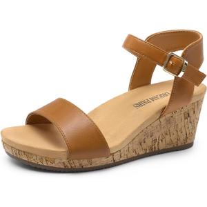 DREAM PAIRS Women's Open Toe Buckle Ankle Strap Platform Wedge Sandals Women 2025 (8, Camel/Pu)