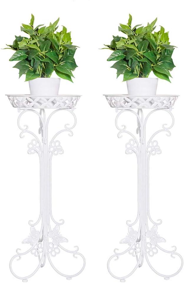 2 Pack Metal Potted Plant Stand Tall Flower Pot Stands Potted Holder Indoor Outdoor Decorative Plant Display Rack for Garden (White)