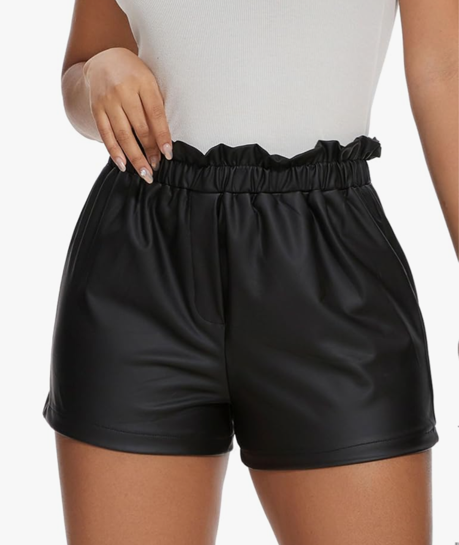 hibshaby Womens Faux Leather Shorts Black Casual Pu Leather Shorts, XL