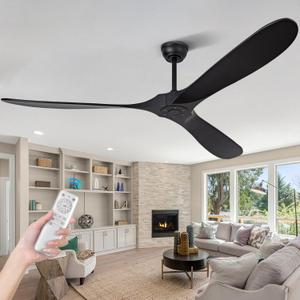 QWO 72" Outdoor Ceiling Fans for Patios, Matte Black Ceiling Fans Without Lights, 3 Blades Wood Ceiling Fan with No Light by Remote Control Wet Rated for Indoor Outdoor, Porch, Farmhouse, Bedroom