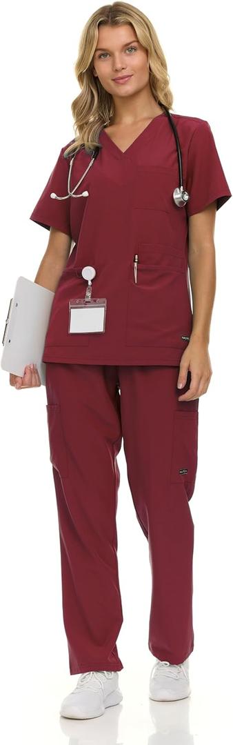 Nautica Women's Scrub Set, 9-Pocket Breathable & Stretchy Pants & Tops, Size 4XL