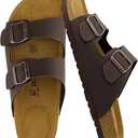 CUSHIONAIRE Lane Cork Footbed Mens Sandals, Adjustable Buckle Comfort Slides for Men, Genuine Leather Insole Summer Sandals Men Footwear No Size  Brown Nappa, Mens 9-10 