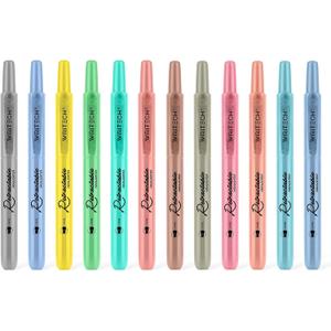 WRITECH Retractable Highlighters Assorted Colors: Chisel Tip Click Aesthetic Highlighter Marker Pens Pack Multi Colored Ink No Bleed Smear for Highlighting Journaling (12ct Mild+Vintage)
