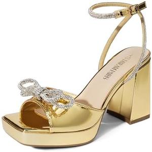 DREAM PAIRS Women's Double Bowknots Platform Chunky Heels Rhinestone High Square Toe Dress Sandals for Wedding Bridal Party 8 DREAM PAIRS Women's Double Bowknots Platform Chunky Heels Rhinestone High Square Toe Dress Sandals for Wedding Bridal Party 8