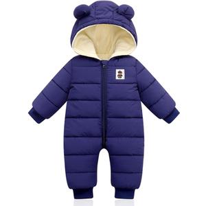 Baby Snowsuit Winter Hooded Romper Baby Coat Jumpsuit Zipper Infant Clothes Outfits Boys Girls (0-3 Months, Blue)