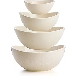 Sweese Porcelain Serving Bowls Set for Entertaining, Multipurpose 10-18-28-42oz, Beige