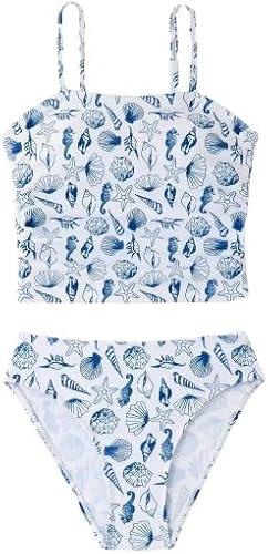 SOLY HUX Girl's Summer Swimwear Spaghetti Strap Tankini Set Cut High Waist Bathing Suits 12Y