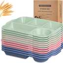 Pinkunn 12 Pcs 13'' Large Divided Plates Reusable Unbreakable Wheat Straw Plates 5 Compartment Lunch Trays Bulk Microwave Dishwasher Safe Food Portion Control Plates(Pink,Beige,Green,Blue)