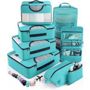 Veken 8 Set Packing Cubes for Travel Essentials, Suitcase Organizer Bags in 4 Sizes, Carry-On Luggage Accessories with Large Laundry & Hanging Toiletry Bag, Must-Have for Airplane, Road Trip & Camping