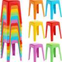 TURSTIN 12 Pieces Classroom Stools with Leather Pad Seats 18 Inch Colorful Plastic Stools Portable Backless Bar Chairs Flexible Seating Decorative Stool for Classroom Office Home School, Medium