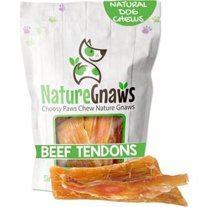 Nature Gnaws Beef Tendons for Dogs (8oz) - Mixed Thickness - Long Lasting for Small and Medium Dogs - Natural Beef Jerky Dog Chew Bones - Rawhide Free (8 Ounce (Pack of 1))