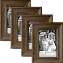 Yaetm 4x6 Picture Frame Set of 4, 1.4 Wide Molding & Brown Wood Grain Photo Frames with HD Tempered Glass, for Table Top & Wall Mounting (4 pack, Brown Wood Grain)