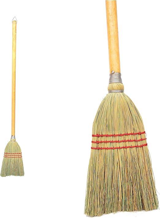 Rubbermaid Commercial Products Heavy-Duty Corn Broom, 1 1/8-Inch Wood Handle, Red, Indoor/Outdoor Broom for Courtyard/Garage/Lobby/Mall/Office (Red) 3-pack