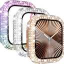 KADES 3-Pack Bling Cases Compatible with Apple Watch Series 11 10 46mm Full Diamond with Built-in Screen Protector for Apple Watch (46mm, Rose Gold/Iridescent/Clear)