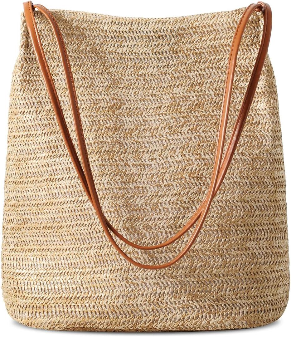 Tavaleu Straw Beach Bags for Women, Tote Handbag Shoulder Bag for Women, Beach Straw Purse Buckets Summer Fashion Hobo Bags