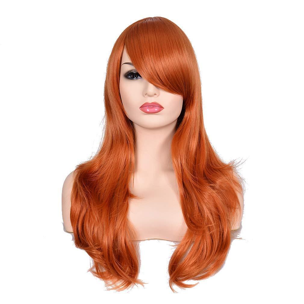 morvally 23" Women Long Wig Big Wavy Heat Resistant Synthetic Straight Hair with Bangs for Cosplay Costume Halloween Party (2735# Ginger Orange)