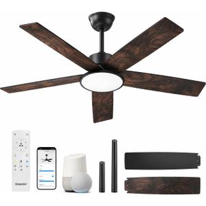 Ensenior 52 Inch Smart Ceiling Fans with Lights, 3-Way Control, 5-Blade | Alexa & App & Remote control, Quiet Reversible Motor, < 30 dB, Dual-finish Blades, Dimmable, 6 Speeds, 3CCT, Memory, Timer