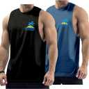 Mens Tank Tops Beach Summer Casual Sleeveless Shirts Graphic Cotton Tank Tops for Men Gym Workout (X-Large, Black+navy Blue)