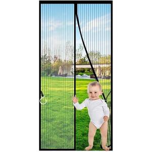 Magnetic Screen Door Fit Door Size 28 x 80 inch, Screen Size 30" x 82" Reinforced Screen Door Middle Opening French Door Mesh with Full Frame Hook&Loop, Black