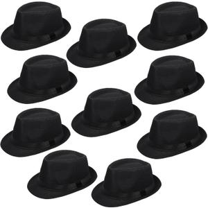 Haysandy 10 Pack 1920s Fedora Hats for Men Short Brim Sun Panama Hats for Men Women Party Costume (One Size, Black)