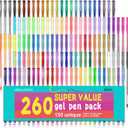 feela Gel Pens Set, 260 Pack 130 Colored Gel Pens Plus 130 Refills for Adult Coloring Books Drawing Kid Doodling Writing Sketching Highlighter Art Markers