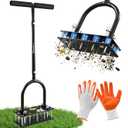 Sakerplus Aerator Lawn Tool, Hand Metal Spike Lawn Aerator with Rebounce Spring Base, Automatic Leaf and Dirt Cleaning, Grass Aerator for Lawn Care, Soil Loosening, Yard Aerating (Black Handle)