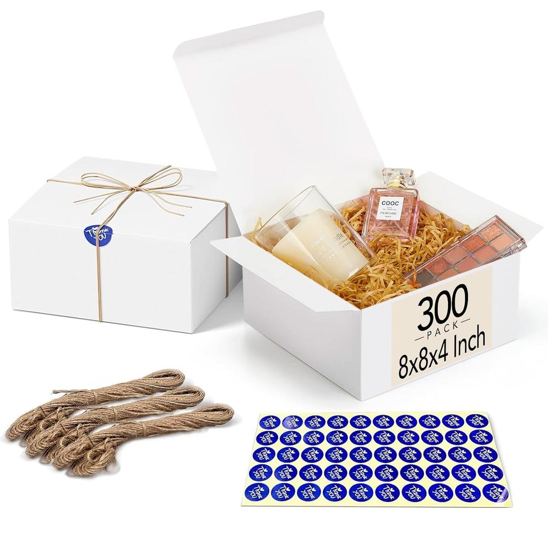 MESHA Gift Boxes Bulk with Lids 8x8x4'' 300PC White, Gift Boxes Bulk for Small Business, Bridesmaid Proposal Boxes with Lids for Engagement Wedding Favors (1 Count (Pack of 300))